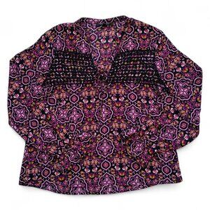Romeo & Juliet Couture Women's Boho Blouse Size M Long Sleeve V Neck